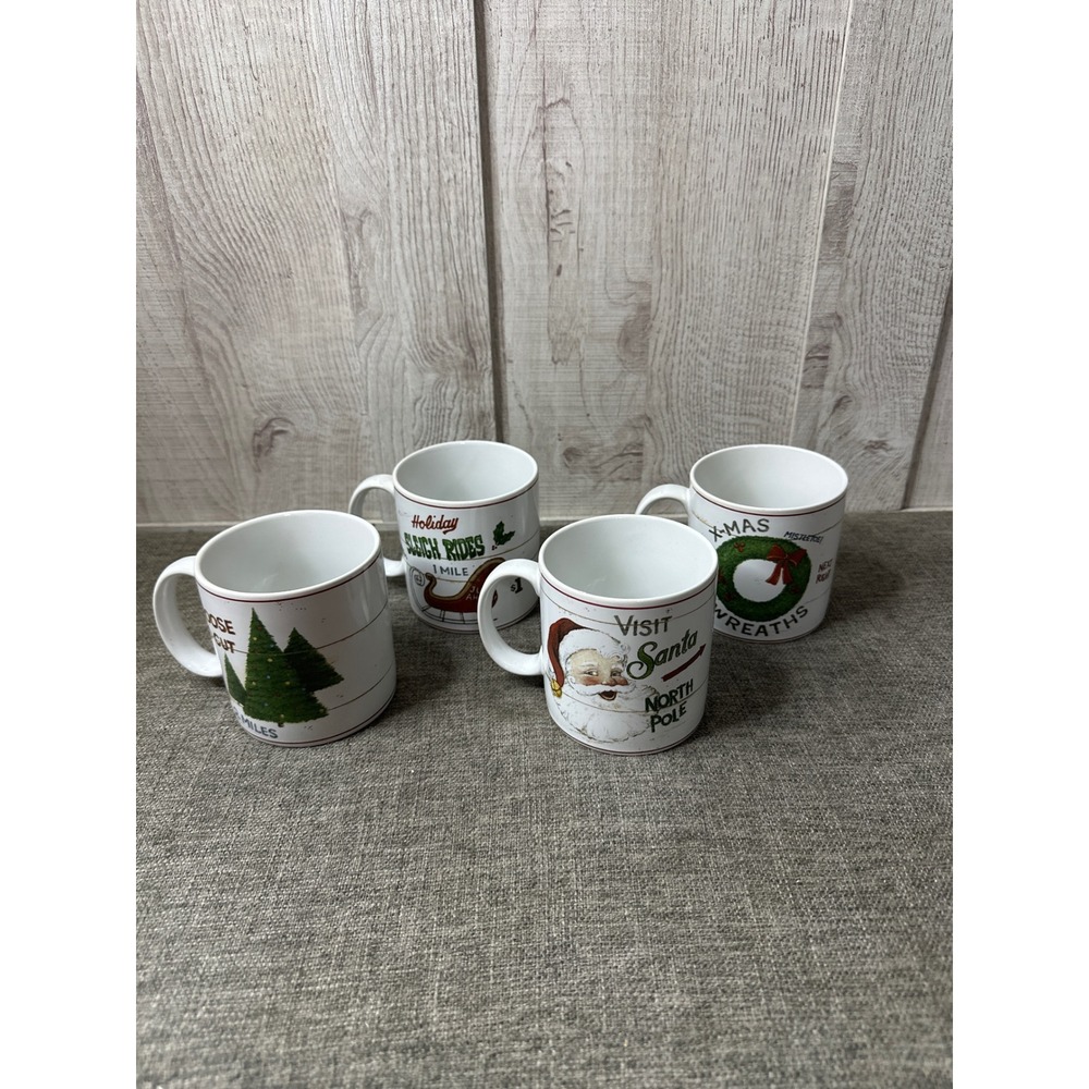 Sakura Signs of Christmas Mugs Set of 4 David Carter Brown Stoneware Holiday